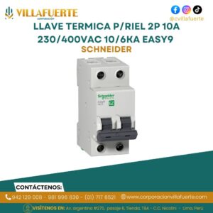 LLAVE TERMICA P/RIEL 2P 10A 230/400VAC 10/6KA EASY9 EZ9F56210 SCHNEIDER
