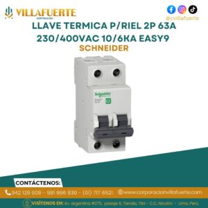 LLAVE TERMICA P/RIEL 2P 63A 230/400VAC 10/6KA EASY9 EZ9F56263 SCHNEIDER