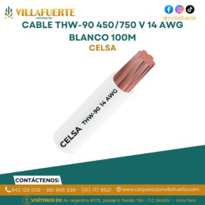 Cable THW-90 450/750 V 14 AWG Celsa Blanco 100m